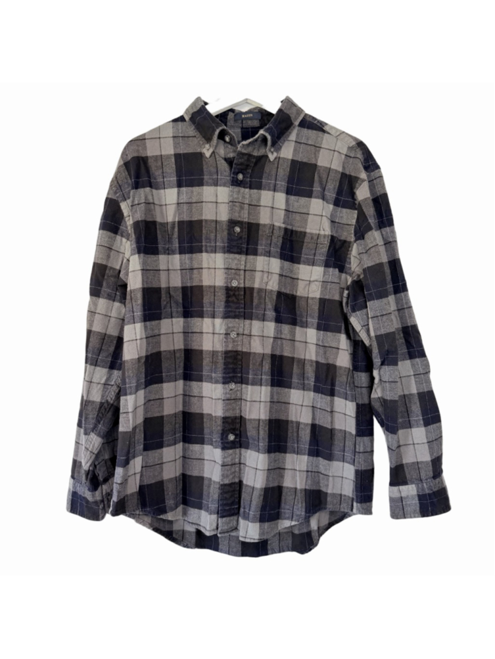 Pendleton Mason Flannel Gray Black Plaid Button Down Shirt Men's Large